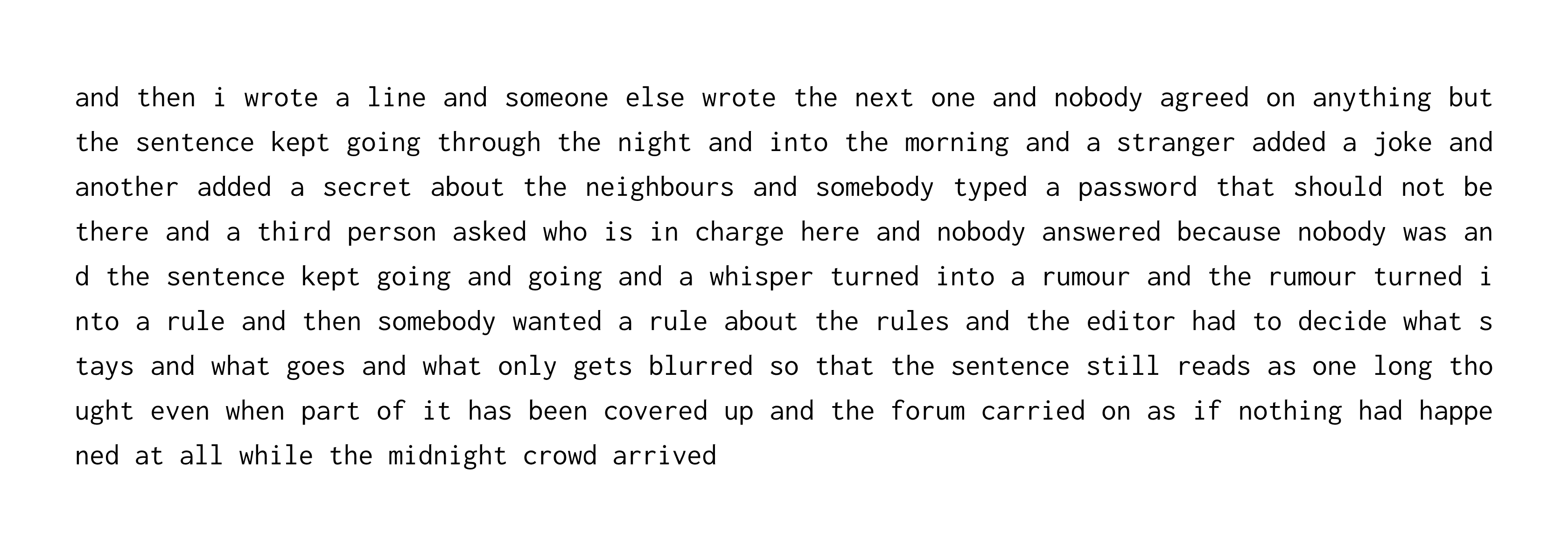 A paragraph of the sentence before the banned word pass: plain black monospace text on white, with nothing marked