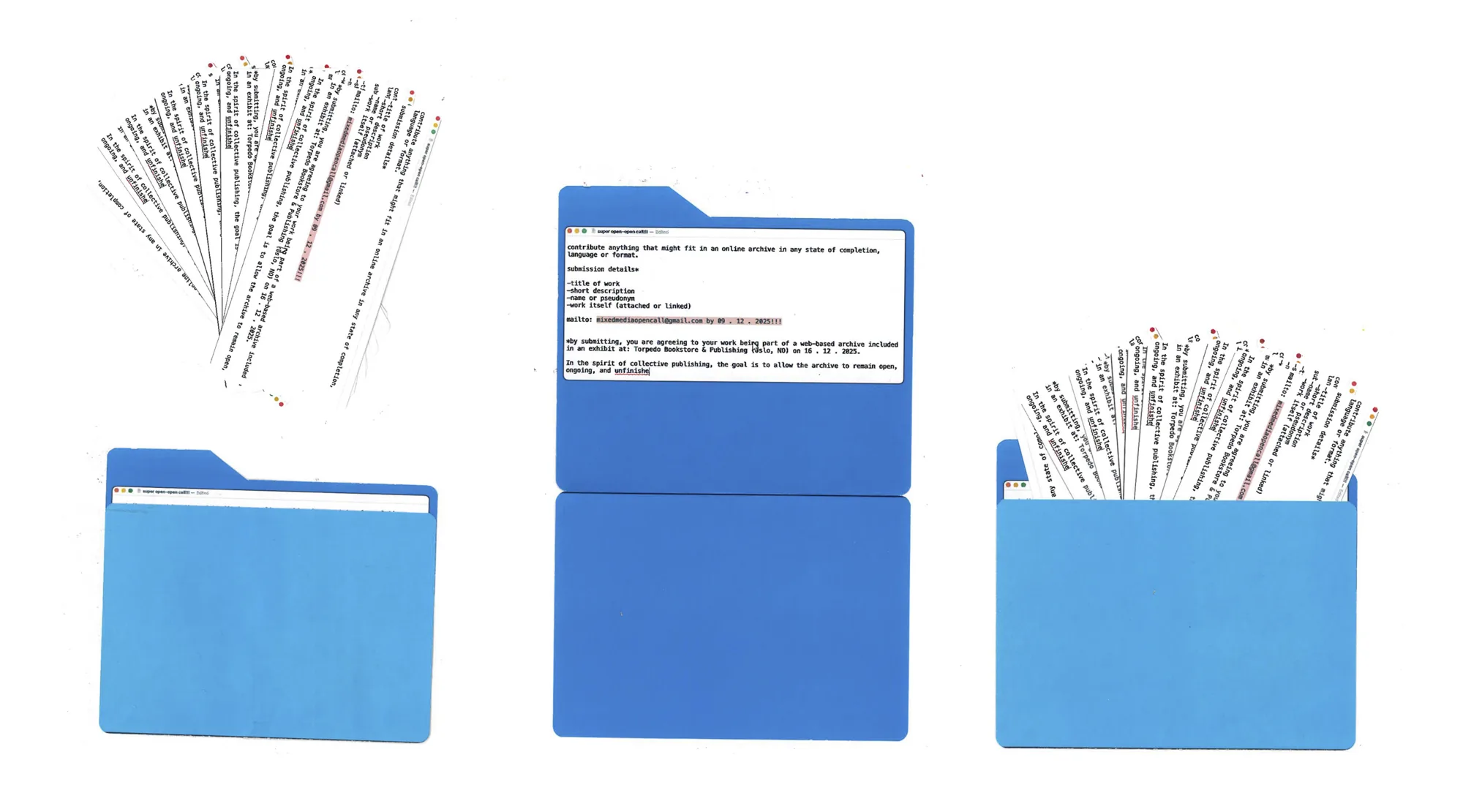 The archive's metadata fields, and the folders submissions were filed into