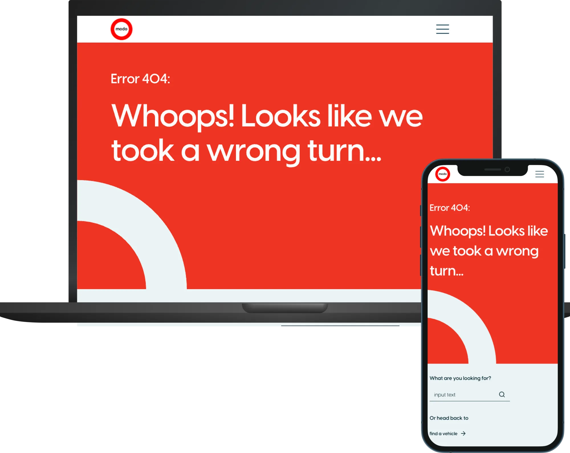 The rewritten 404 page on desktop and mobile