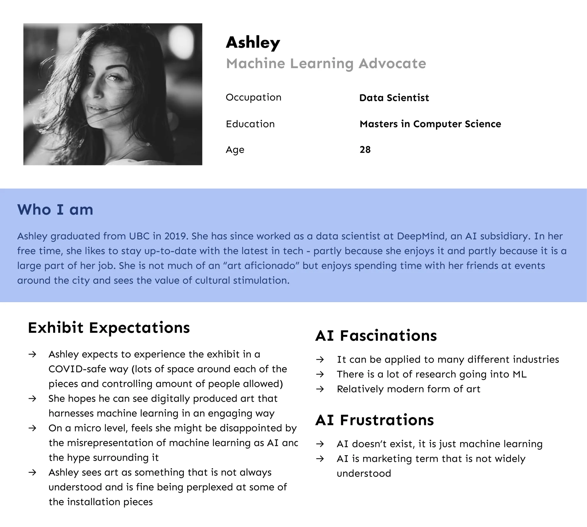 Persona: Ashley, a museum learning advocate with a data science background