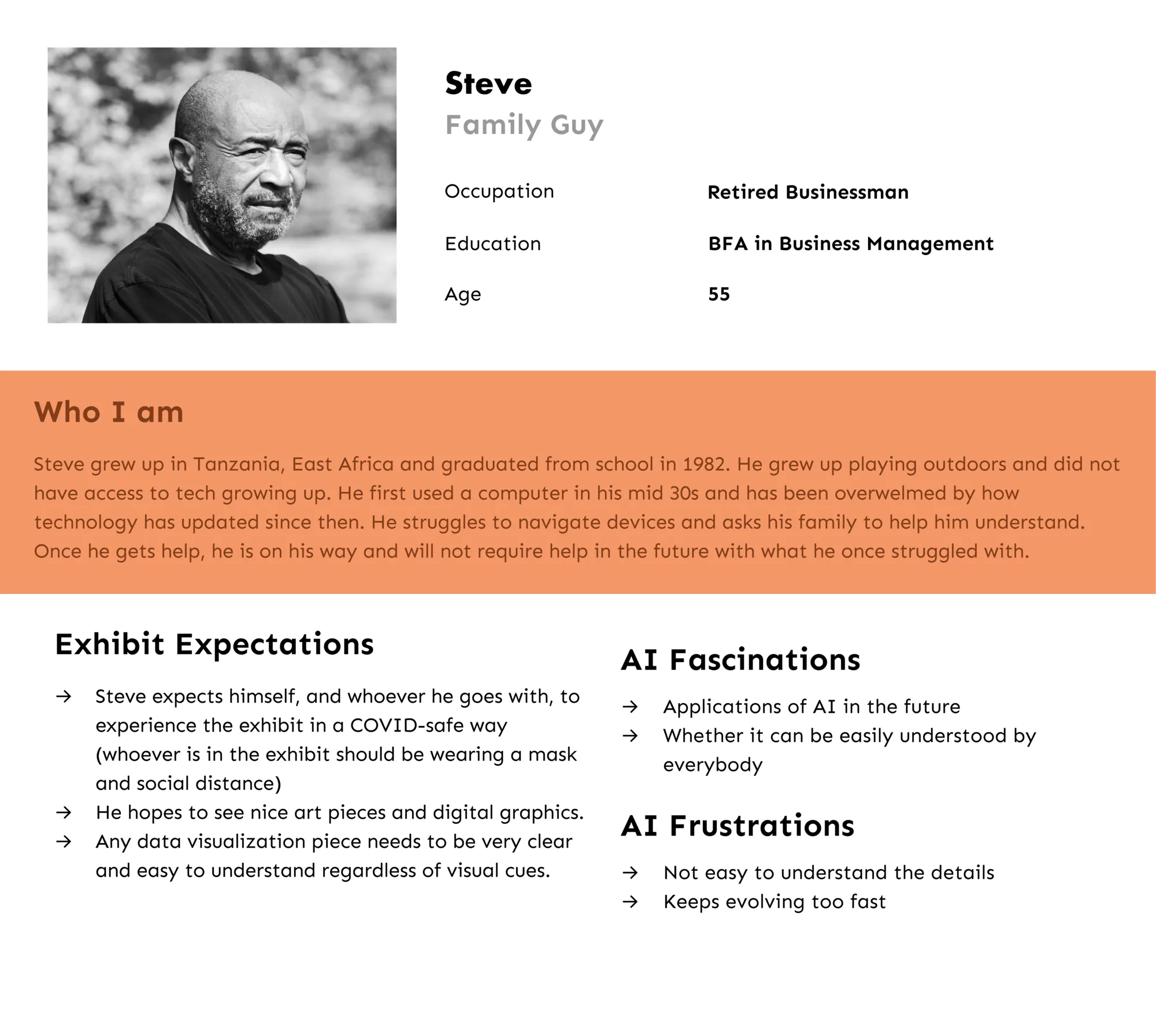 Persona: Steve, a retired builder of fifty-five